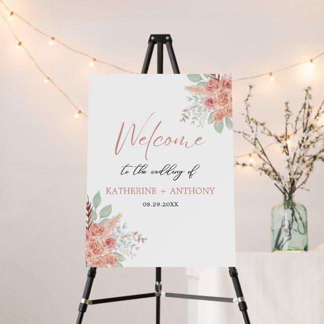 Minimal Boho Floral Wedding Welcome Poster (In Situ (Stand))