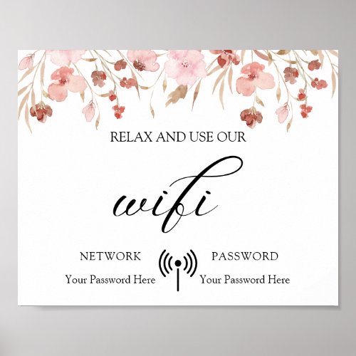 Minimal Boho Floral Wedding Wifi Poster