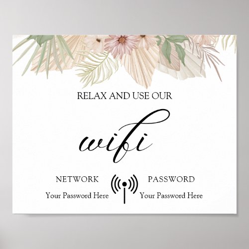 Minimal Boho Floral Wedding Wifi Poster