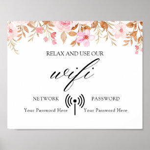 Minimal Boho Floral Wedding Wifi Poster