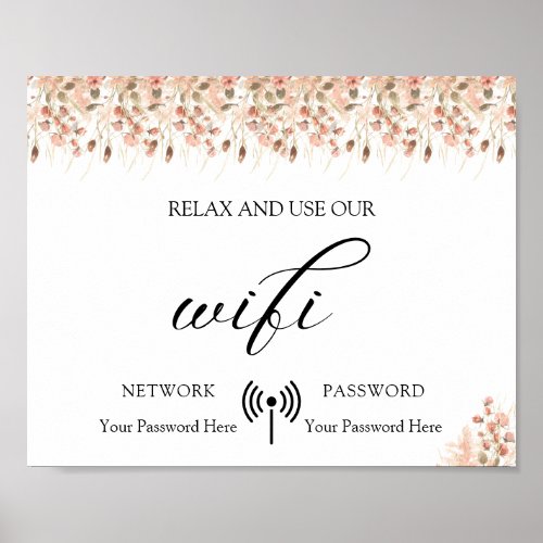Minimal Boho Floral Wedding Wifi Poster
