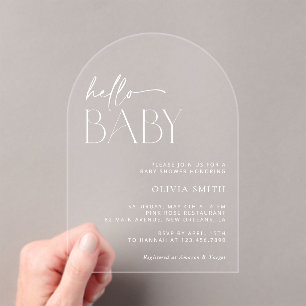 Minimal Boho, Hello Baby, Modern Baby Shower Acrylic Invitations
