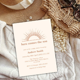 Minimal Boho Here Comes The Son Baby Shower Invitation