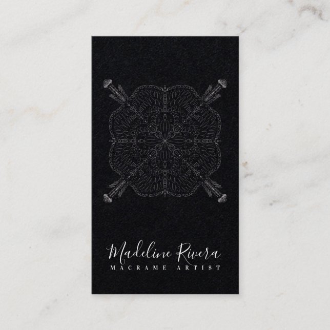 Minimal Boho Mandala Yoga Macrame Business Card (Front)