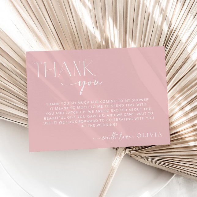 Minimal Boho, Modern, Dusty Rose, Bridal Shower Thank You Card (Creator Uploaded)