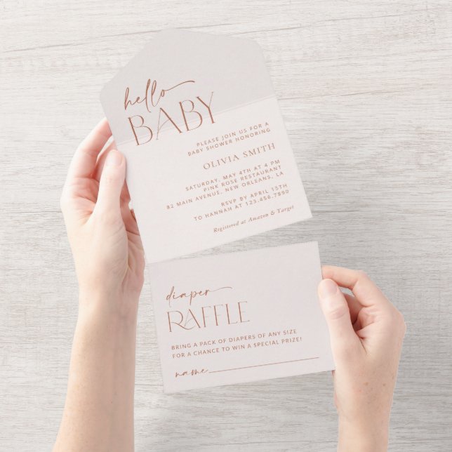 Minimal Boho, Modern, Terracotta, Baby Shower All In One Invitation (Tearaway)