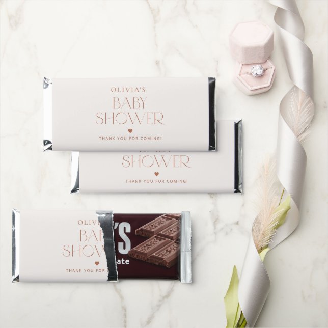 Minimal Boho, Modern, Terracotta, Baby Shower Hershey Bar Favors (Front)