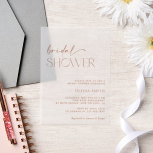 Minimal Boho, Modern, Terracotta, Bridal Shower Vellum Invitations