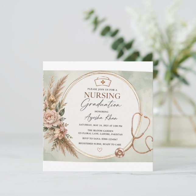 Minimal Boho Nursing Graduation Invitation | Round (Standing Front)