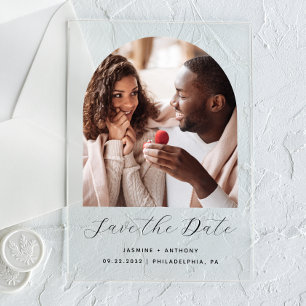 Minimal Boho Photo Arch Black Script Save the Date