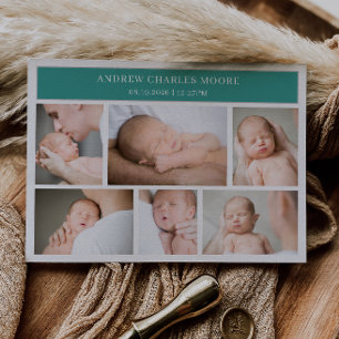 Minimal Boho Photo Collage Baby Announcement Card