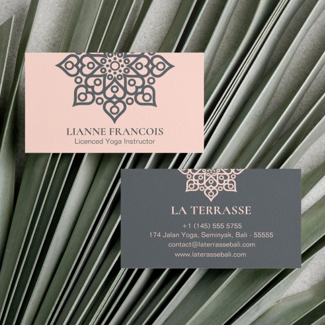 Minimal Boho Pink Grey Yoga Spiritual Mandala Business Card (Creator Uploaded)