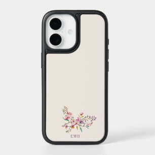Minimal Boho Pink Wildflowers Personalized Initial iPhone 17 Case