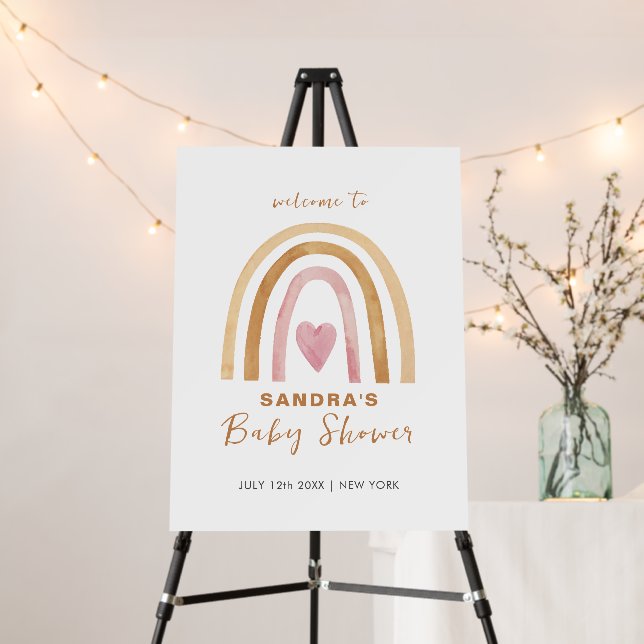 Minimal Boho Rainbow Baby Shower Welcome Sign (In Situ (Stand))