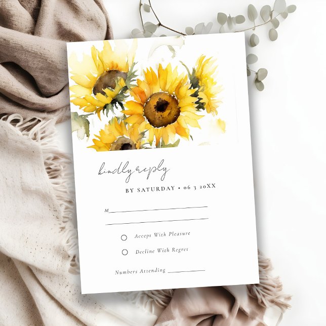 Minimal Boho Rustic Sunflower Watercolor Wedding RSVP Card (Creator Uploaded)
