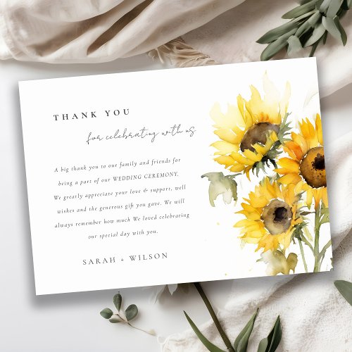 Minimal Boho Rustic Sunflower Watercolor Wedding Thank You Card