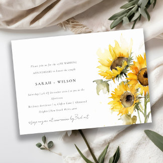 Minimal Boho Rustic Sunflower Wedding Anniversary Invitation