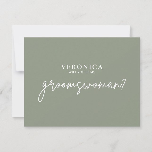 Minimal Boho Sage Green Groomswoman Proposal Card (Front)