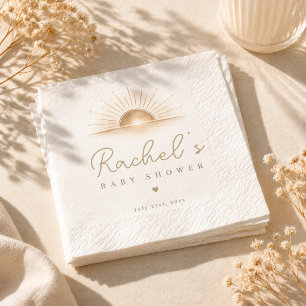 Minimal Boho Sunburst Neutral Baby Shower Party Napkins