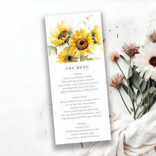 Minimal Boho Sunflower Rustic Wedding Menu Card