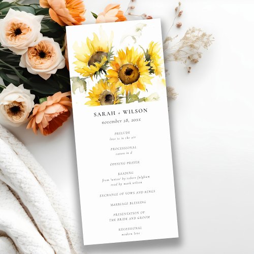 Minimal Boho Sunflower Rustic Wedding Program