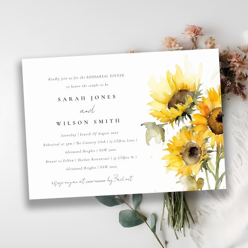 Minimal Boho Sunflower Wedding Rehearsal Dinner Invitation