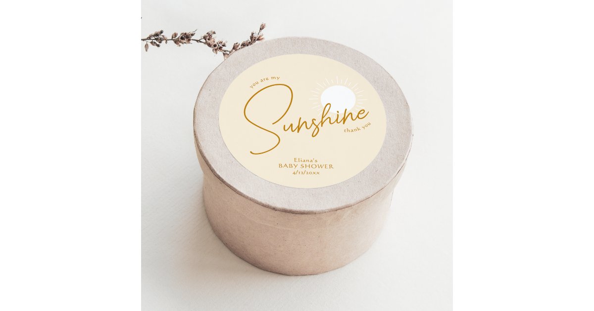 Minimal Boho Sunshine Beige Baby Shower Thank You Classic Round Sticker ...