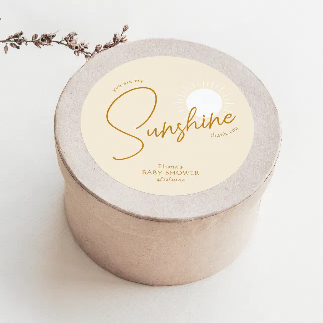 Minimal Boho Sunshine Beige Baby Shower Thank You Classic Round Sticker ...