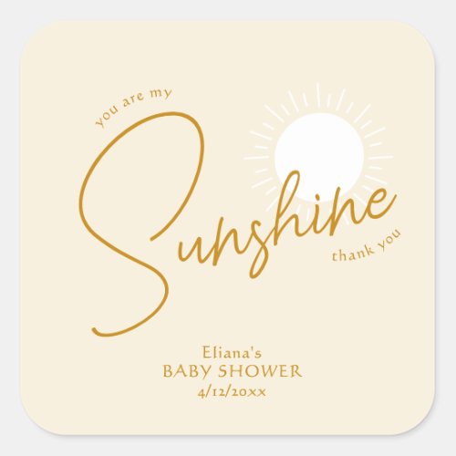 Minimal Boho Sunshine Beige Baby Shower Thank You Square Sticker