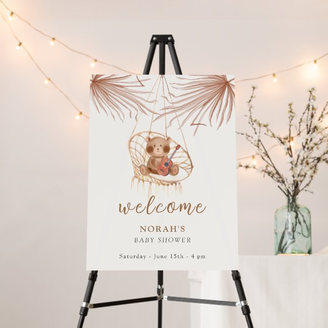 Minimal Boho Teddy Bear Baby Shower Welcome Sign (In Situ (Stand))