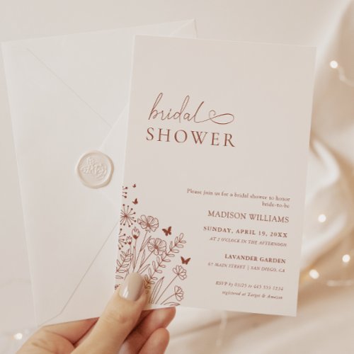 Minimal Boho Terracotta Bridal Shower Wildflower  Invitation