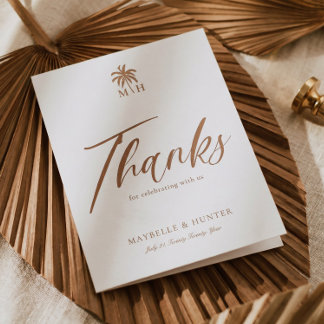 Minimal Boho Tropical Palm Trees Beach Wedding Letterpress Thank You Card