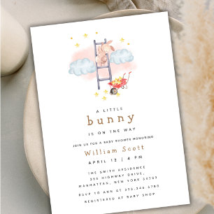 Minimal Boho Watercolor Bunny Stars Baby Shower Invitation