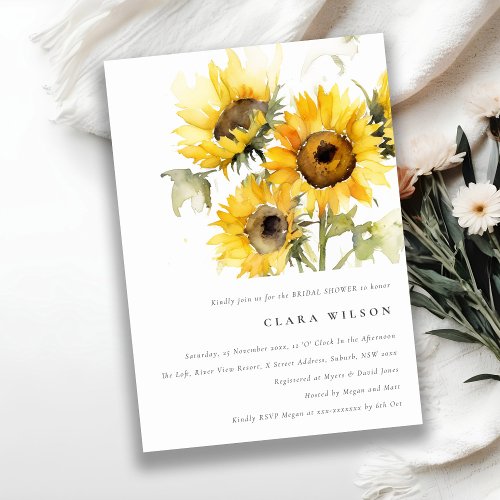 Minimal Boho Watercolor Sunflower Bridal Shower Invitation