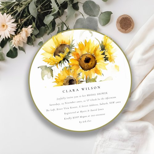 Minimal Boho Watercolor Sunflower Bridal Shower Invitation