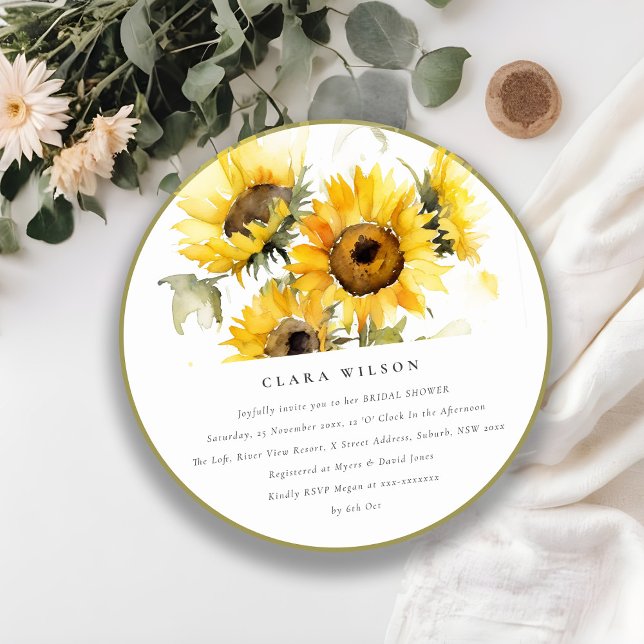 Minimal Boho Watercolor Sunflower Bridal Shower Invitation (Creator Uploaded)