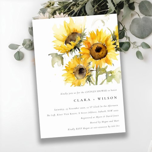 Minimal Boho Watercolor Sunflower Couples Shower Invitation