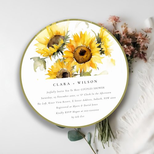 Minimal Boho Watercolor Sunflower Couples Shower Invitation