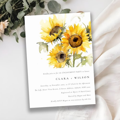 Minimal Boho Watercolor Sunflower Engagement Invitation