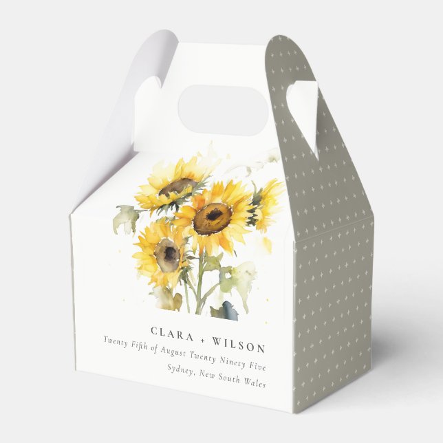 Minimal Boho Watercolor Sunflower Rustic Wedding Favor Boxes (Front Side)
