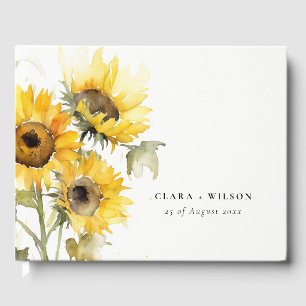 Minimal Boho Watercolor Sunflower Rustic Wedding Guest Book