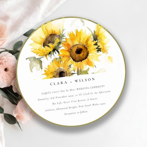 Minimal Boho Watercolor Sunflower Rustic Wedding Invitation