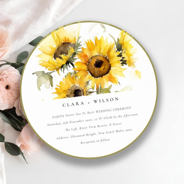Minimal Boho Watercolor Sunflower Rustic Wedding Invitation (Creator Uploaded)