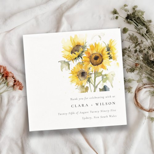 Minimal Boho Watercolor Sunflower Rustic Wedding Napkins