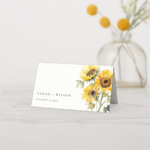 Minimal Boho Watercolor Sunflower Rustic Wedding Place Card