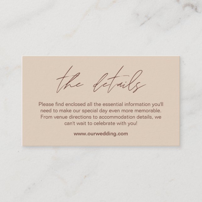Minimal Boho Wedding Details Enclosure Card (Front)