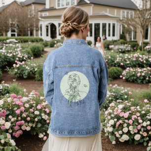 Minimal Boho Wild Flower , bohemiam minimal Bride Denim Jacket