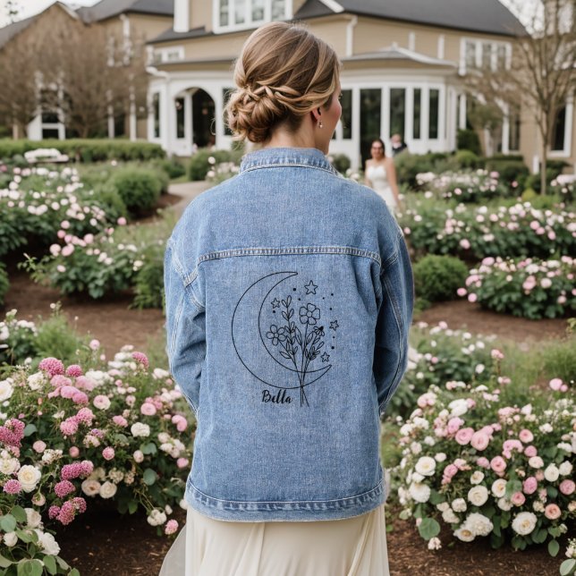 Minimal Boho Wild Flower , bohemiam minimal  Denim Jacket (Wedding Back)