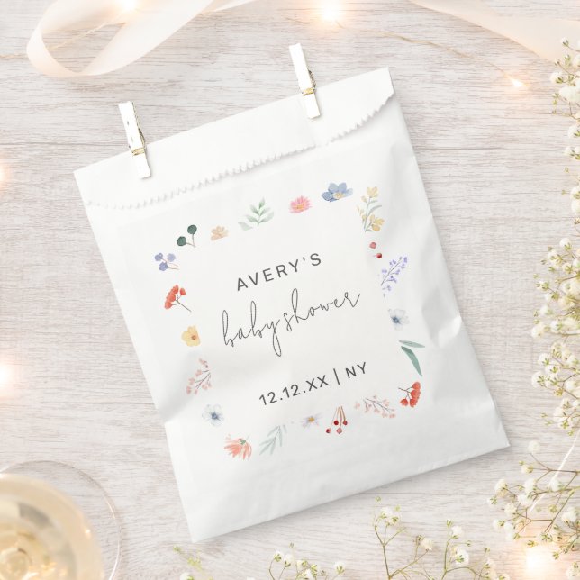 Minimal Boho Wildflower Frame Baby Shower  Favor Bag (Clipped)
