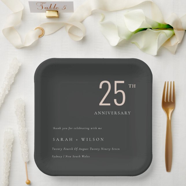 Minimal Bold Black Blush Any Year Anniversary Paper Plates (Wedding)